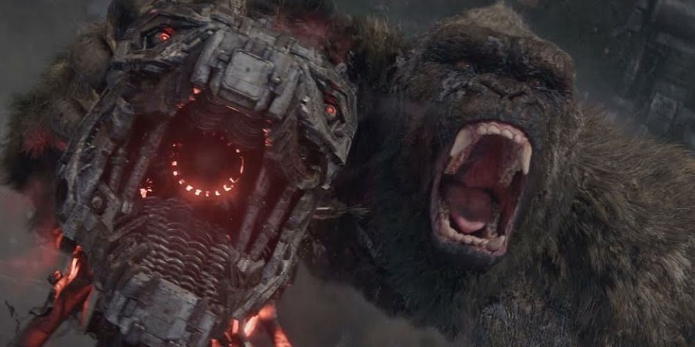 Kong holds up Mechagodzilla's head at the end of Godzilla Vs. Kong