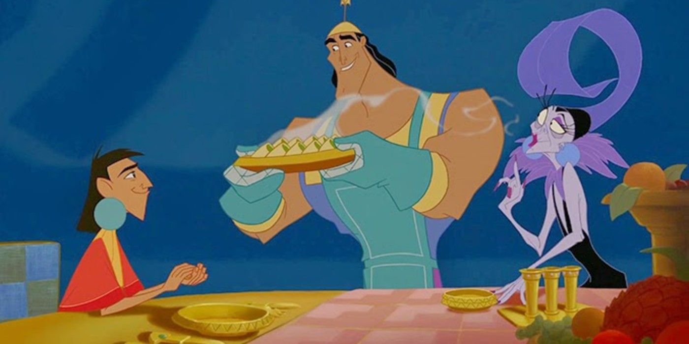 Kronk with Kuzco and Yzma with Spinach Puffs in Emperors New Groove