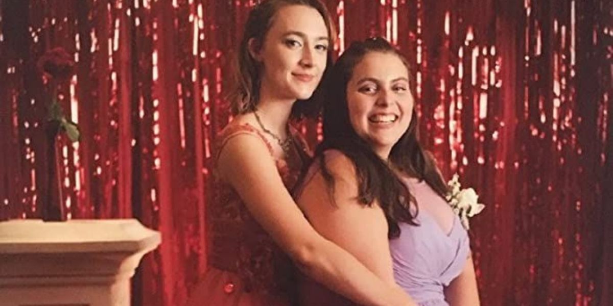 Lady Bird and Julia pose in the traditional prom pose