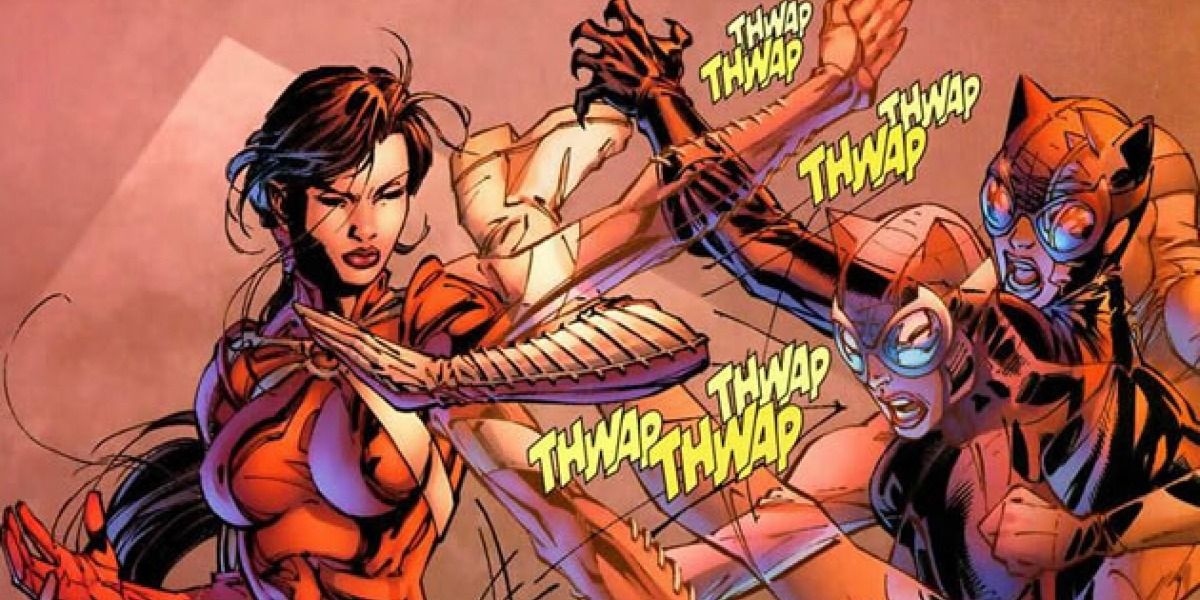 Lady Shiva fighting Catwoman in Batman: Hush comics.
