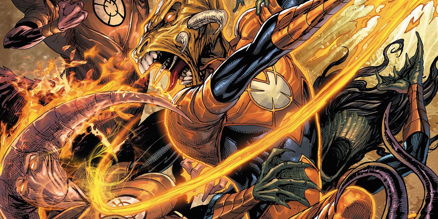 Larfleeze on a rampage in a major fight in DC Comics