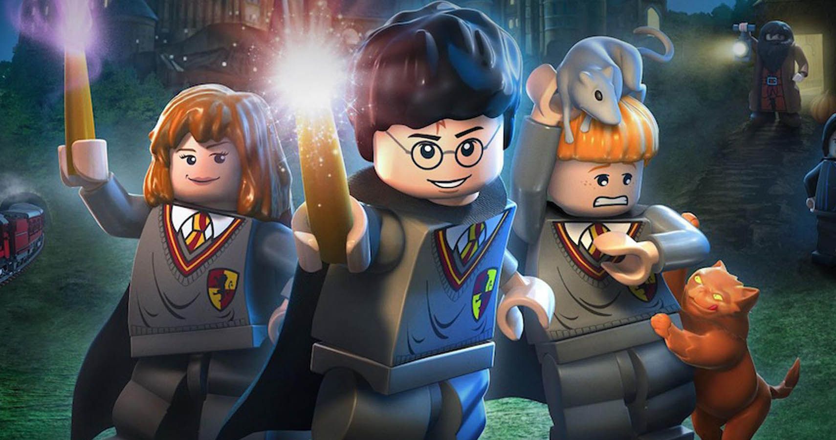 Lego Harry Potter featured image. Harry Potter, Ron Weasley and Hermione Granger in plastic, shiny form