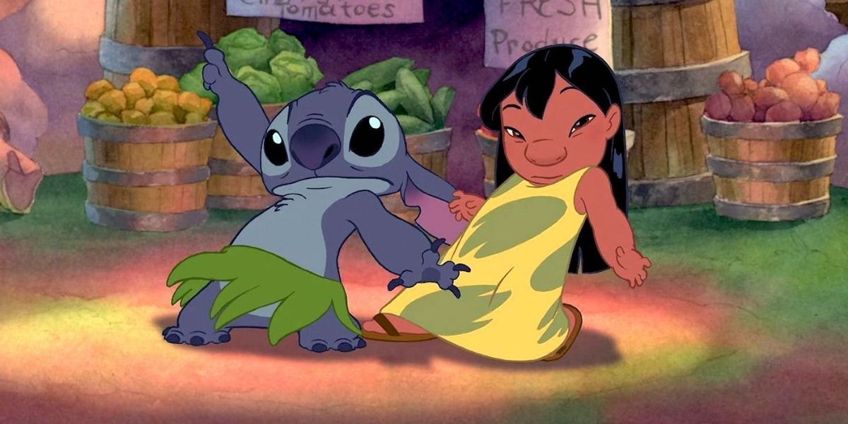 Lilo and Stitch hula dancing at the farmer's market