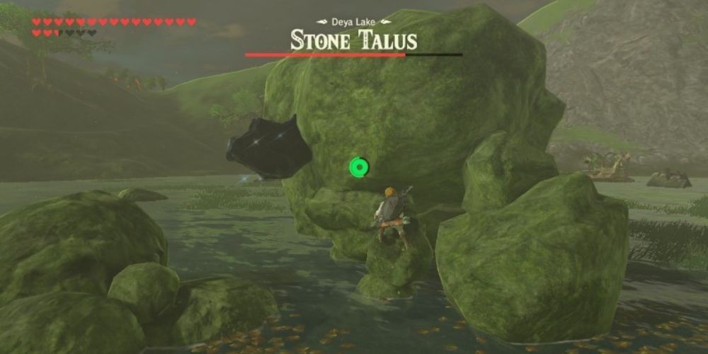 Link climbs on top of a Stone Talus