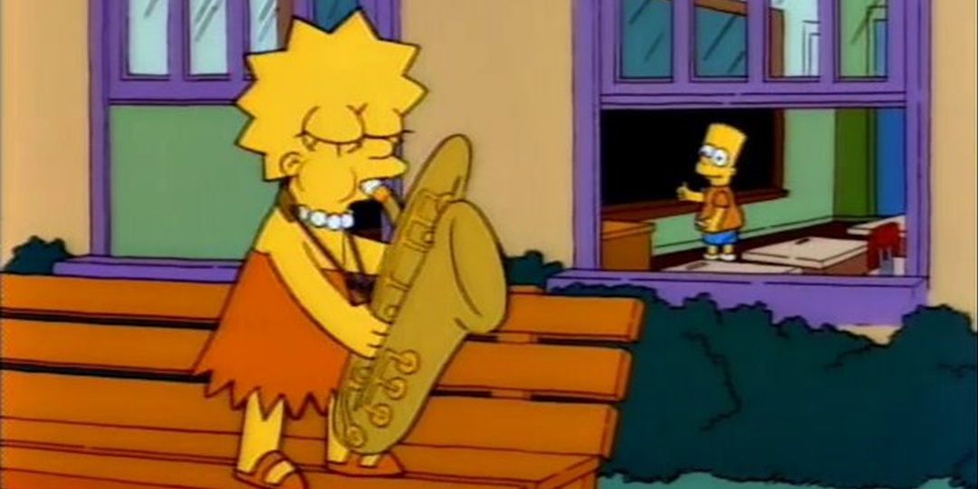 Lisa plays sax while Bart is in detention in The Simpsons