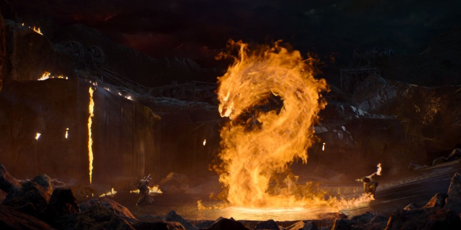 Liu Kang summoning a fire dragon in Mortal Kombat 2021