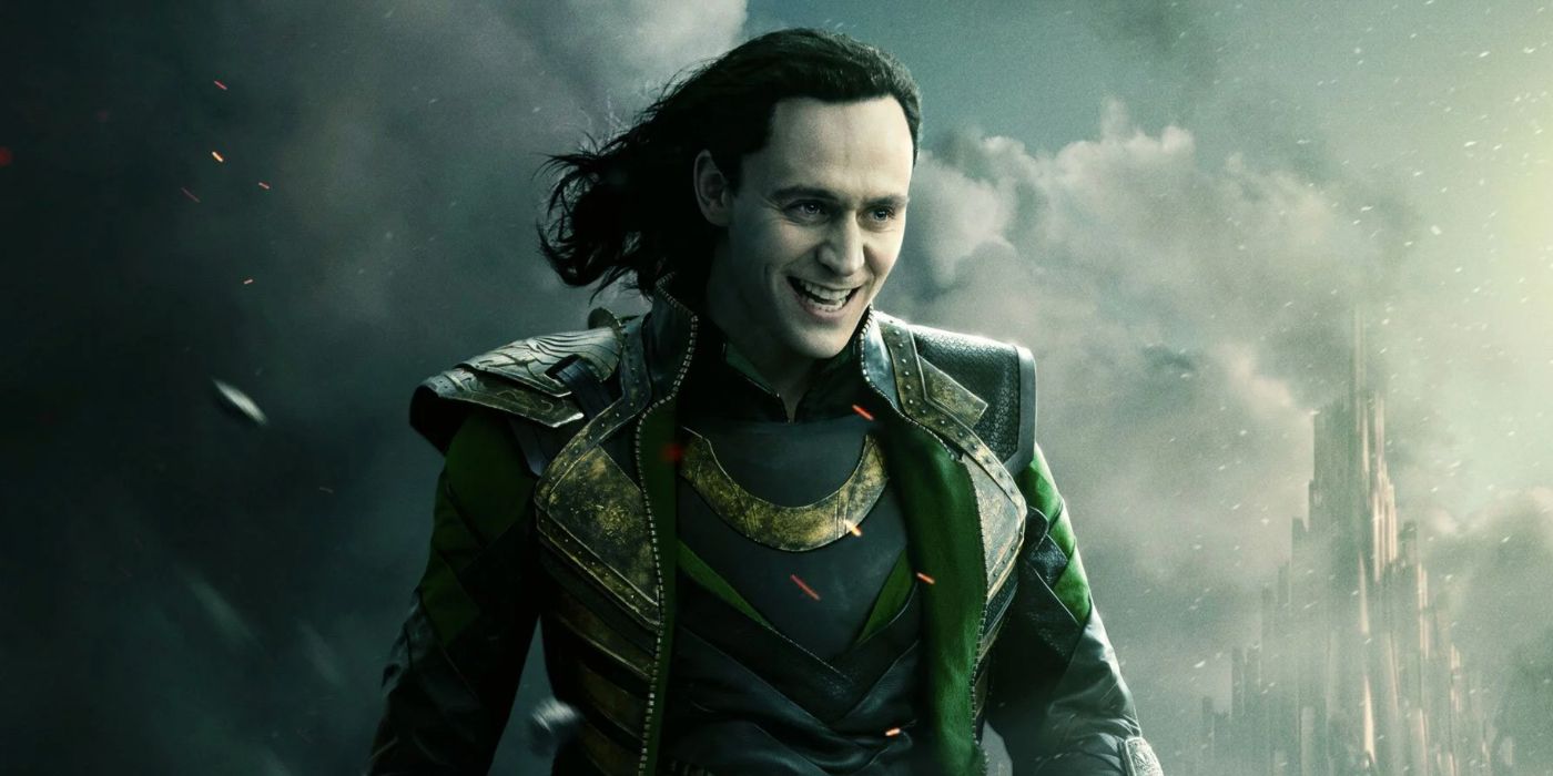 Closeup of Loki against a backdrop of thick clouds