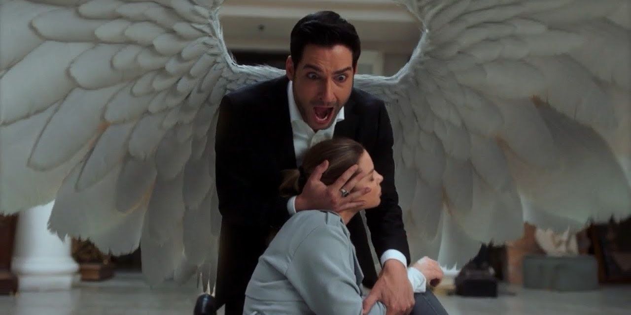 Lucifer saves Chloe with his wings.