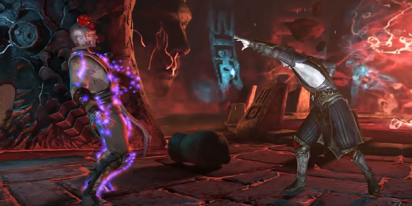 Shinnok uses magic to pull an opponent's face off and wear it