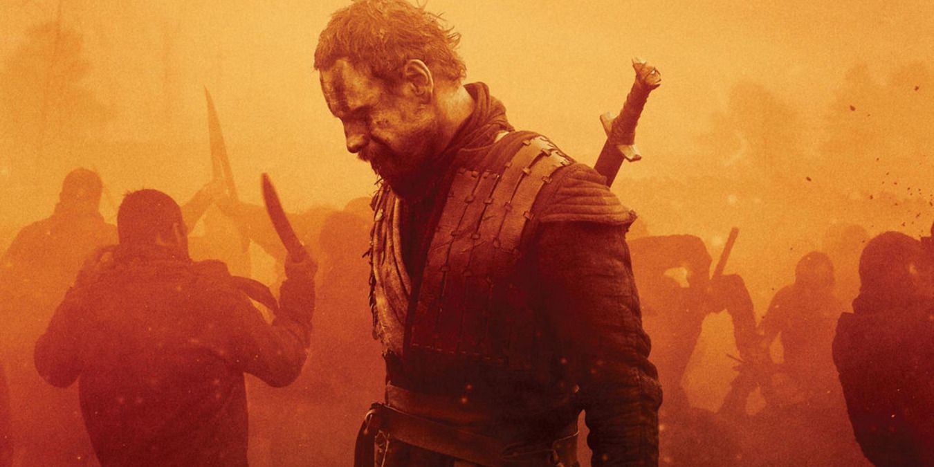 Macbeth 2015 - Michael Fassbender as Macbeth, standing in the bloodshed of a battle