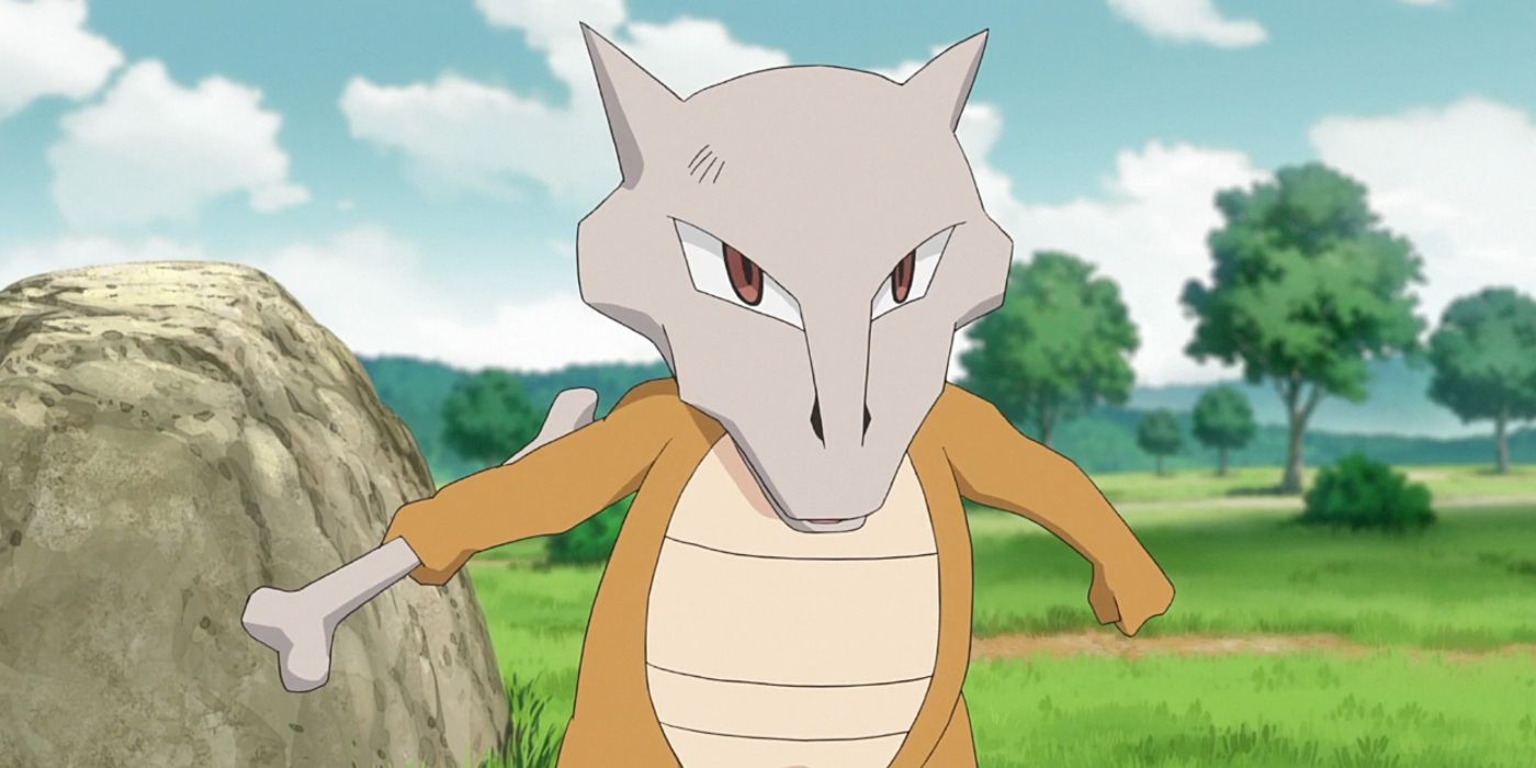 A Marowak holding its bone, ready to attack in Pokemon