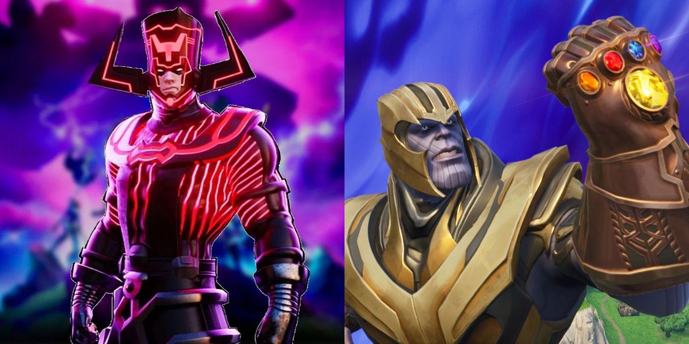 Galactus and Thanos as they appear in their Fortnite seasons