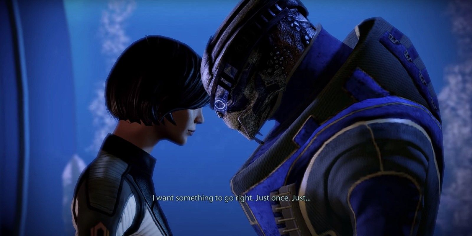 Garrus and Shepard share an intimate moment before the Suicide Mission in Mass Effect 2