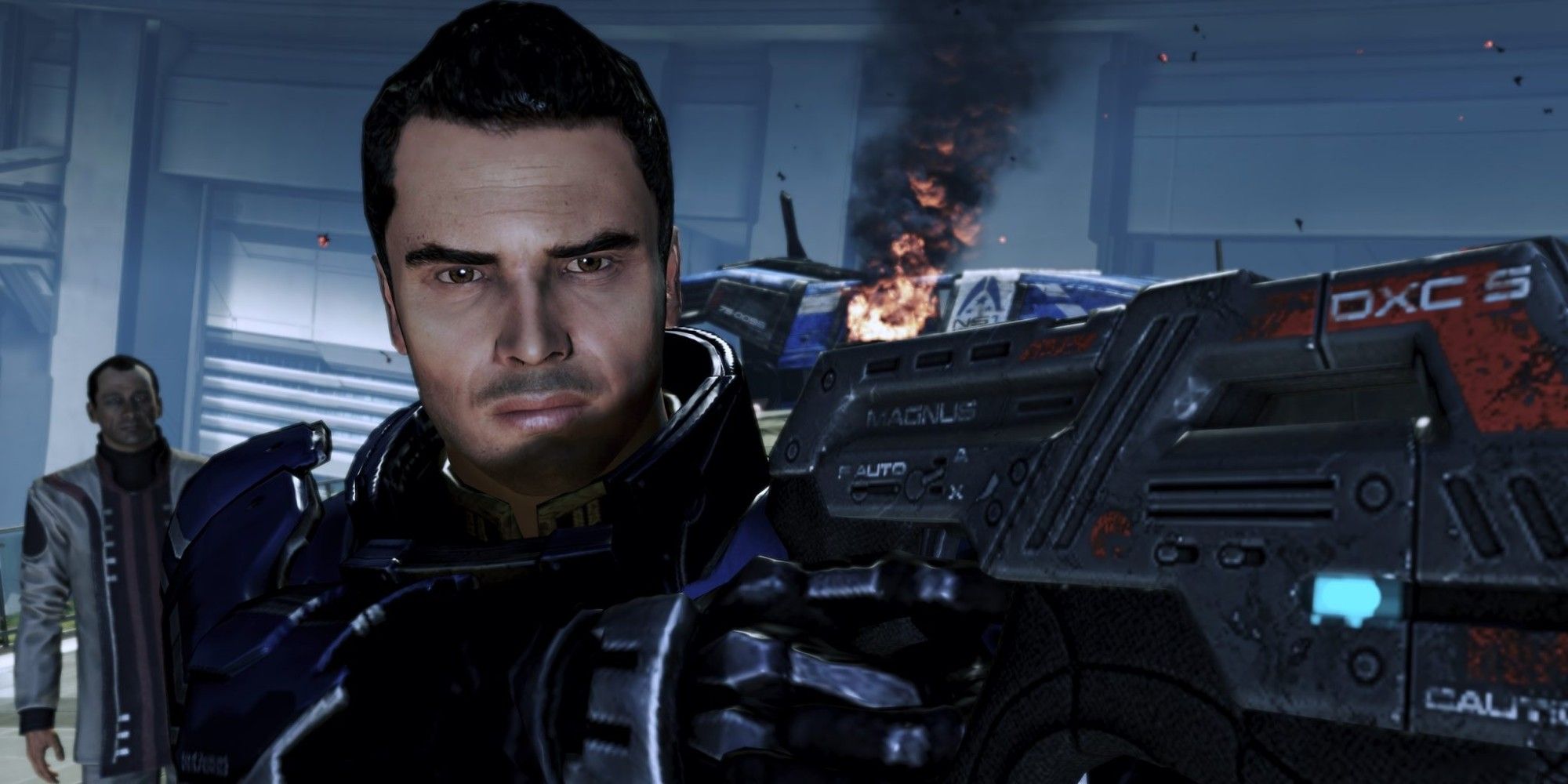 Kaidan protects Councilor Udina on the Citadel in Mass Effect 3