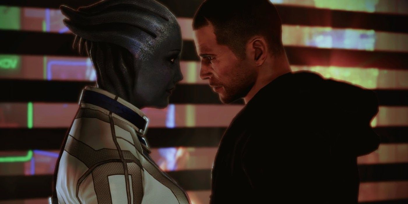 Shepard and Liara share a moment in Shepard's personal apartment during the Citadel DLC for Mass Effect 3