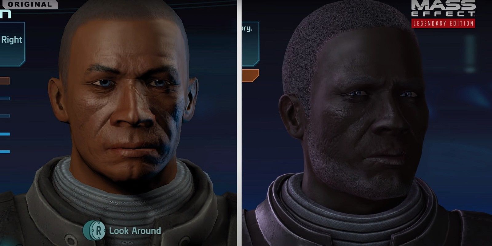 Side-by-side comparison of character creation in Mass Effect: Legendary Edition versus original
