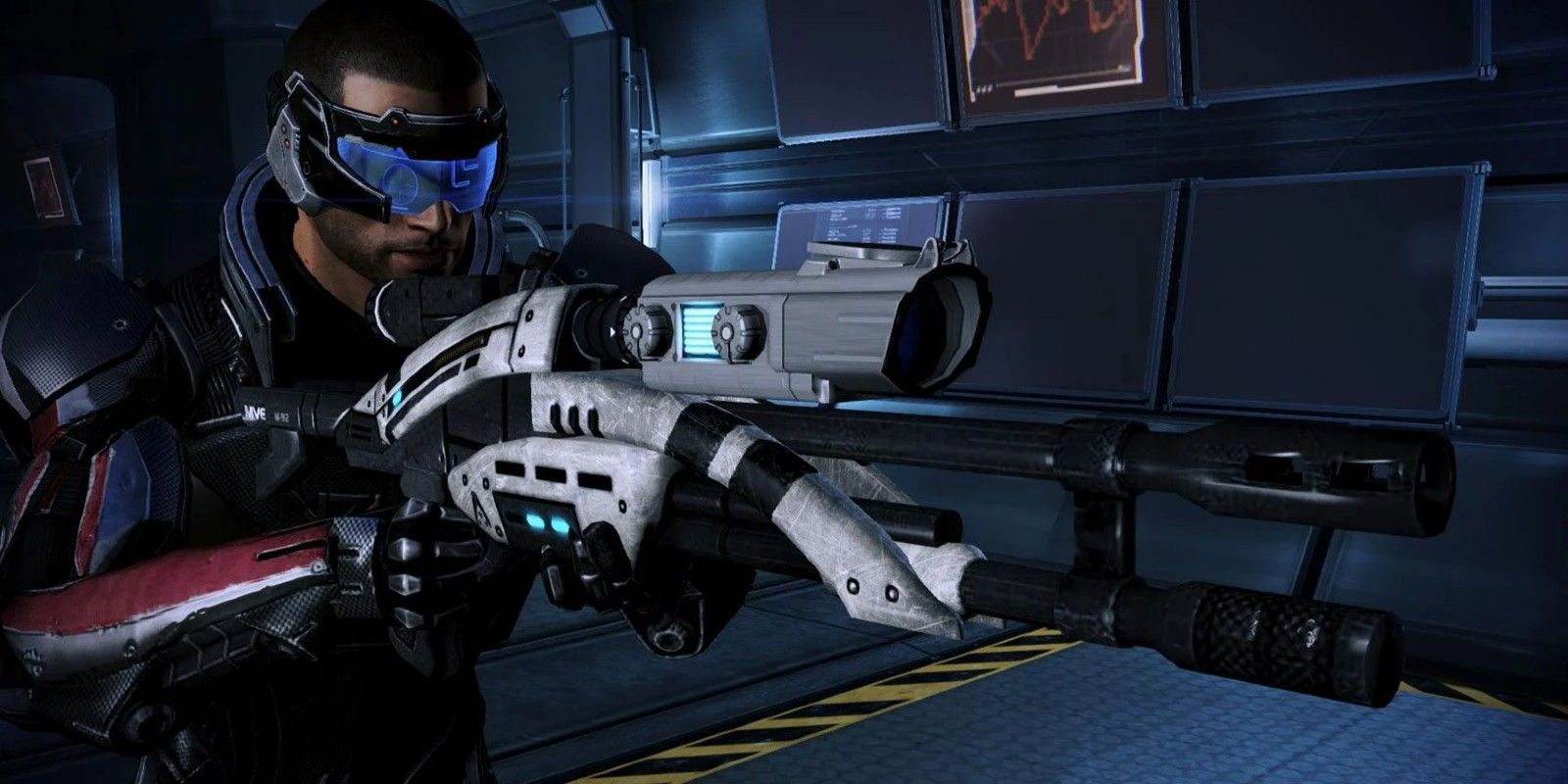 Shepard uses a Sniper Rifle in Mass Effect 3