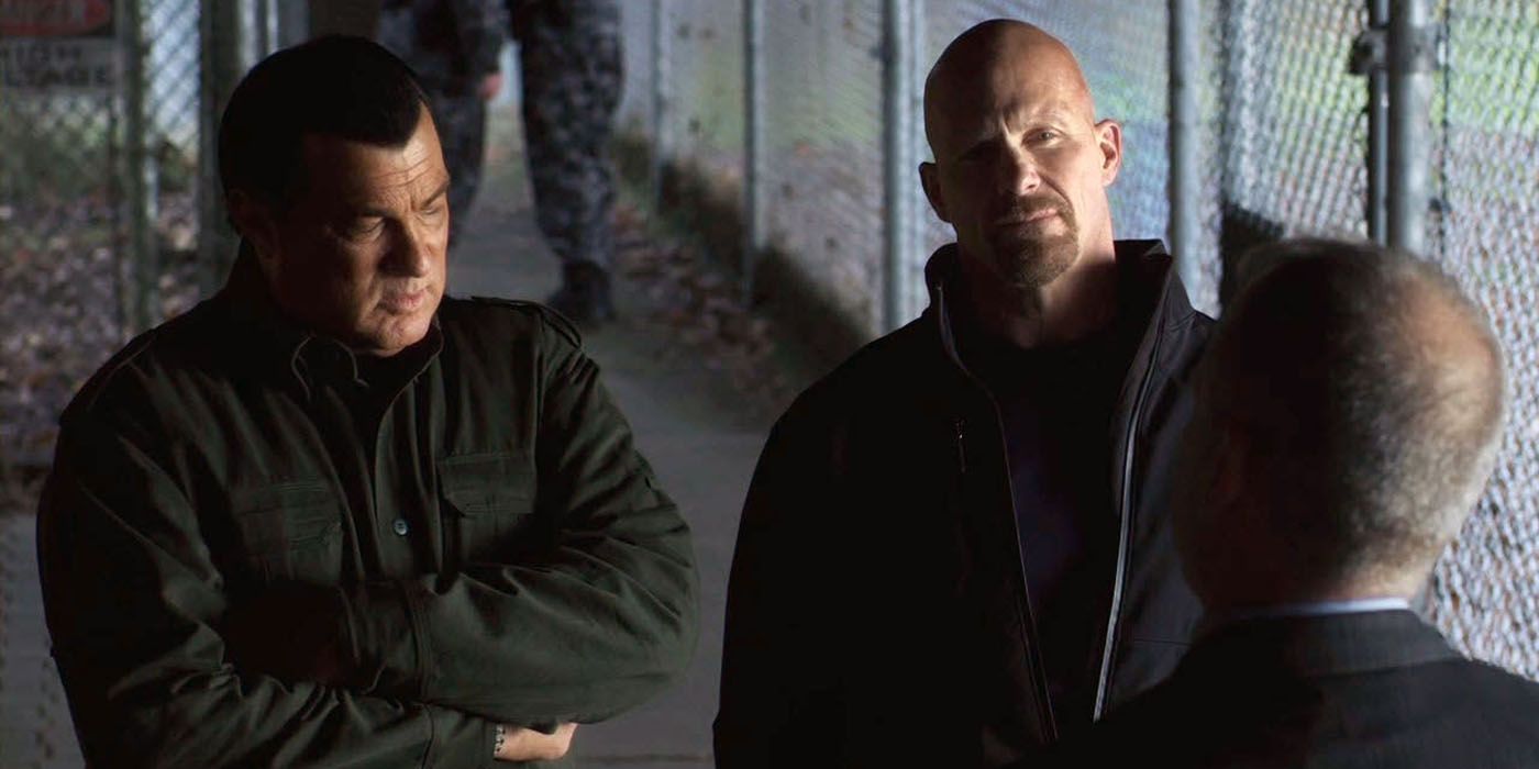 Steve Austin and Steven Segal talking to someone in Maximum Conviction.