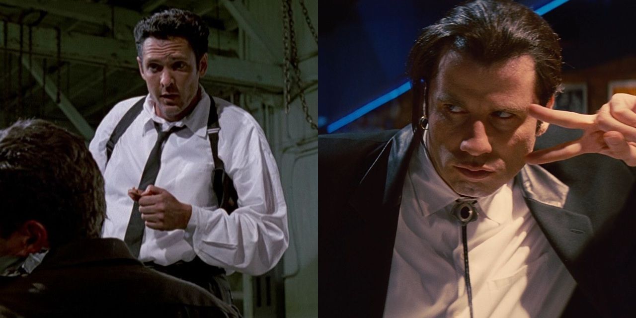 Split image of Michael Madsen in Reservoir Dogs and John Travolta in Pulp Fiction