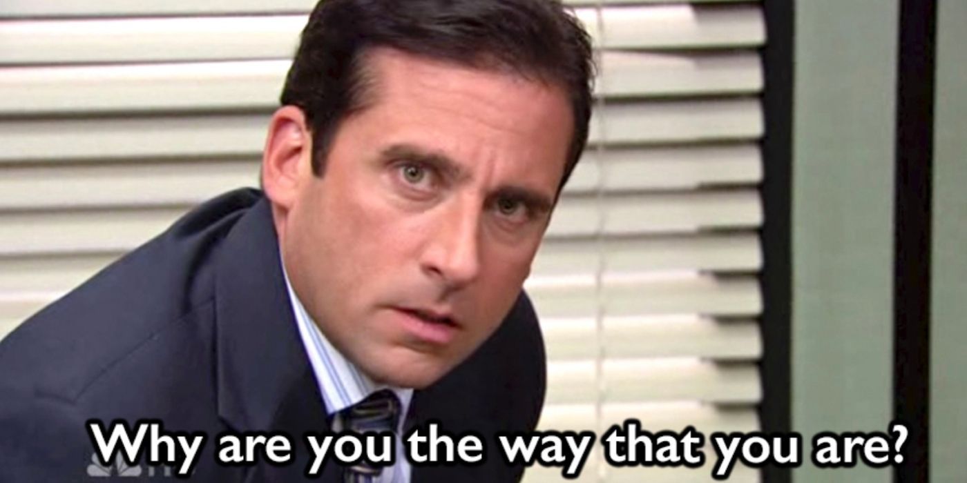 Michael asking Toby a question on The Office