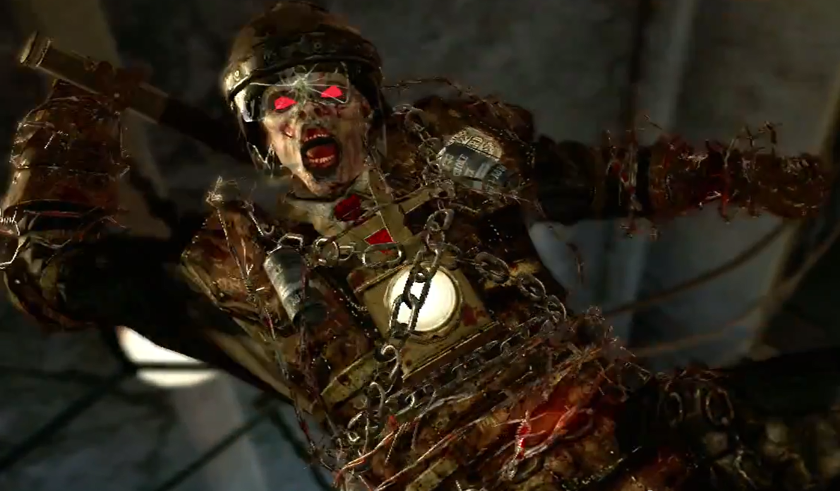 Brutus, the boss zombie in Black Ops II's Mob of the Dead zombies map.