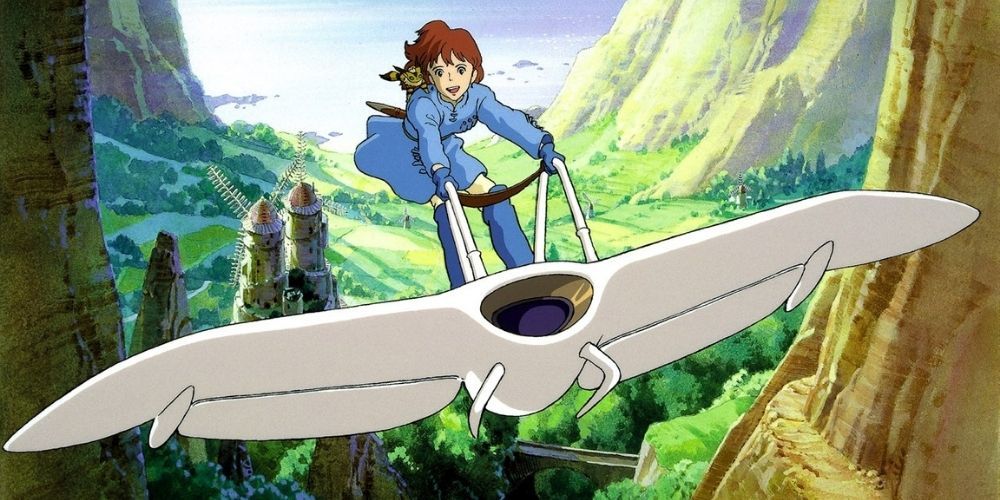 Nausicaä flies over canyons in Nausicaa of the Valley of the Wind