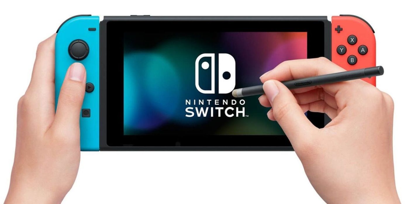 Closeup of hands holding Nintendo Switch Stylus