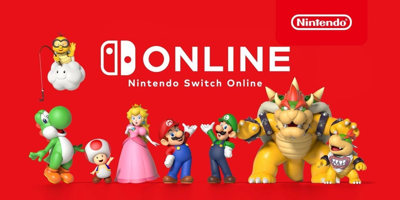 The Nintendo Switch Online logo above multiple Super Mario characters.