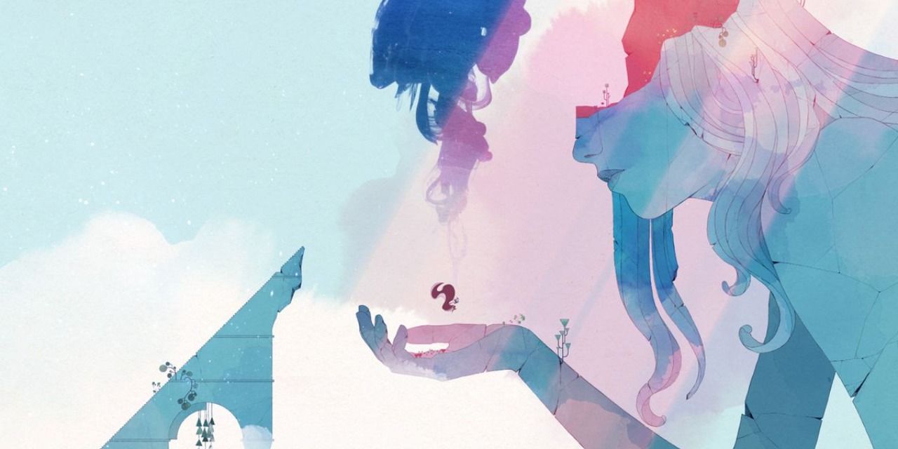 A woman holding her hand out in Gris on the Nintendo Switch.