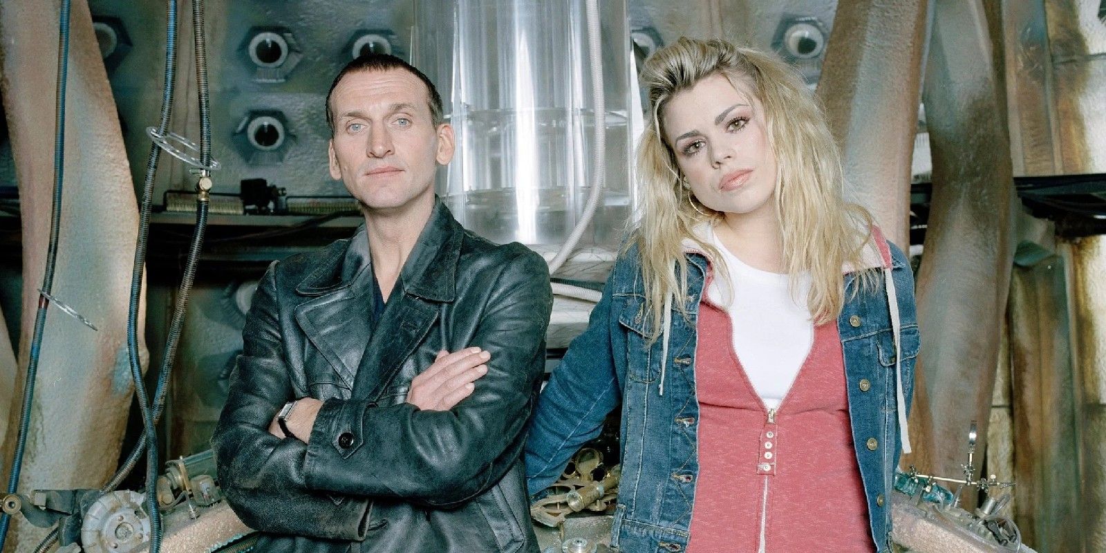 The Ninth Doctor and Rose posing together in Doctor Who