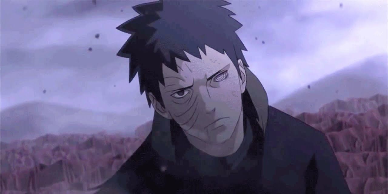 Obito Uchiha looking serious in Naruto.