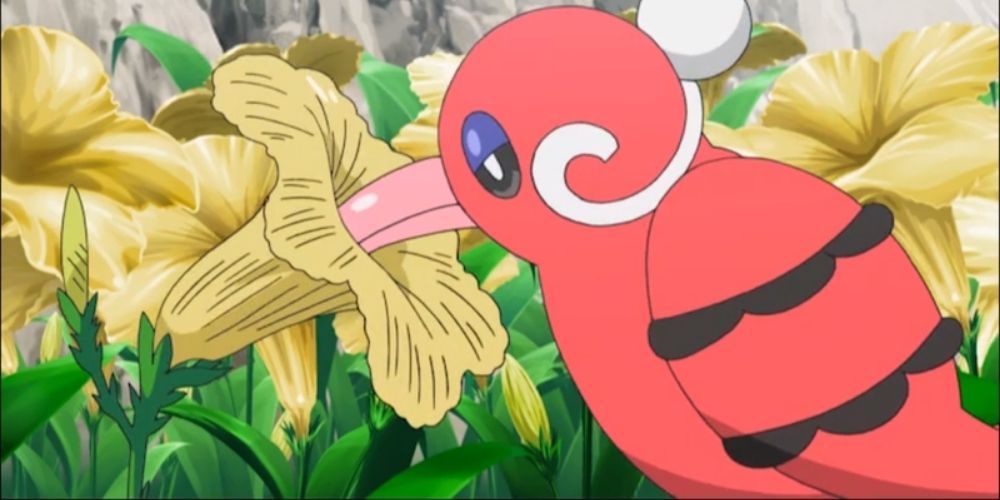 Baile Style Oriciorio Smelling a flower in the Pokémon anime