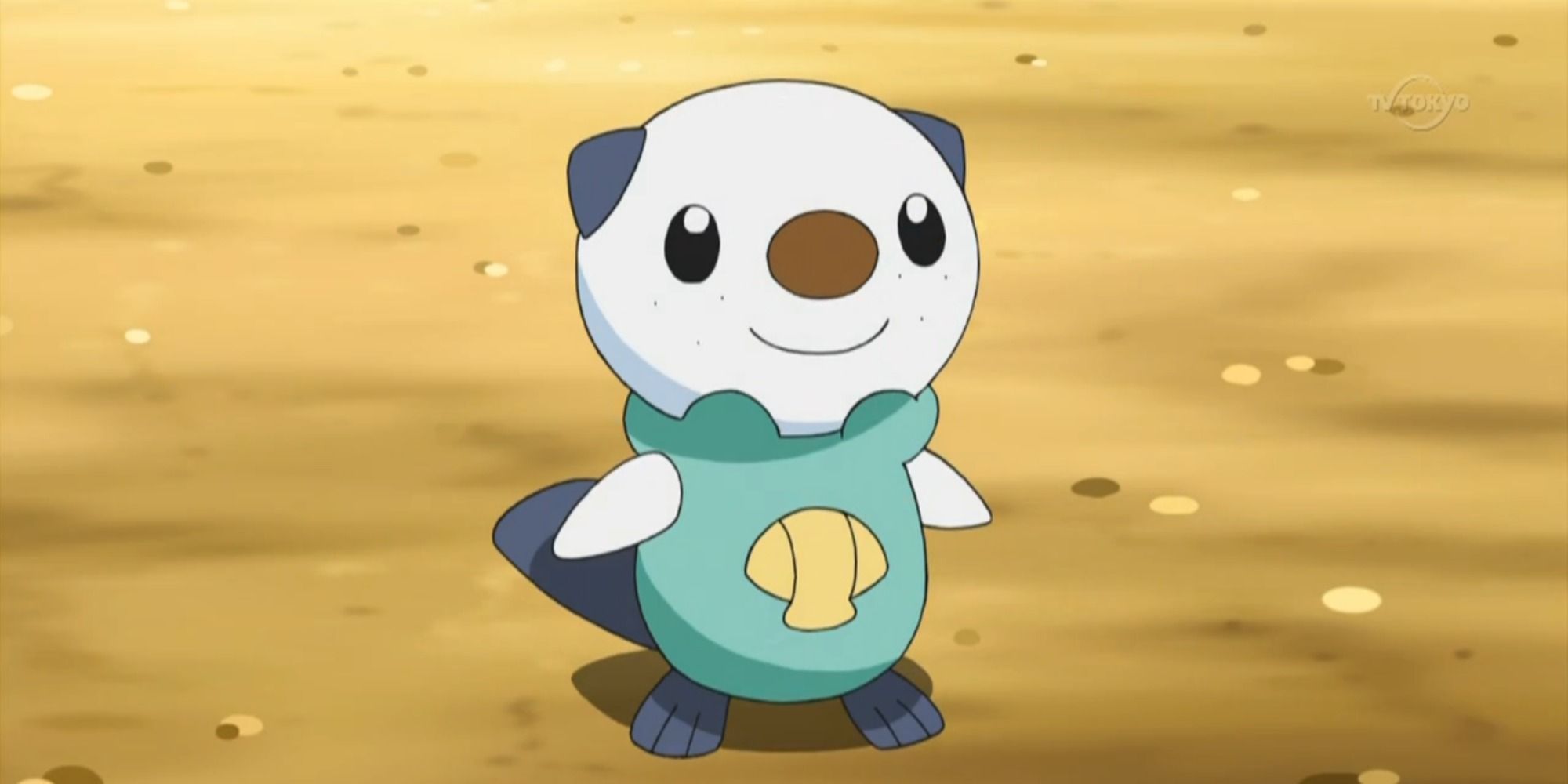 Oshawott sonriendo en el anime Pokémon.