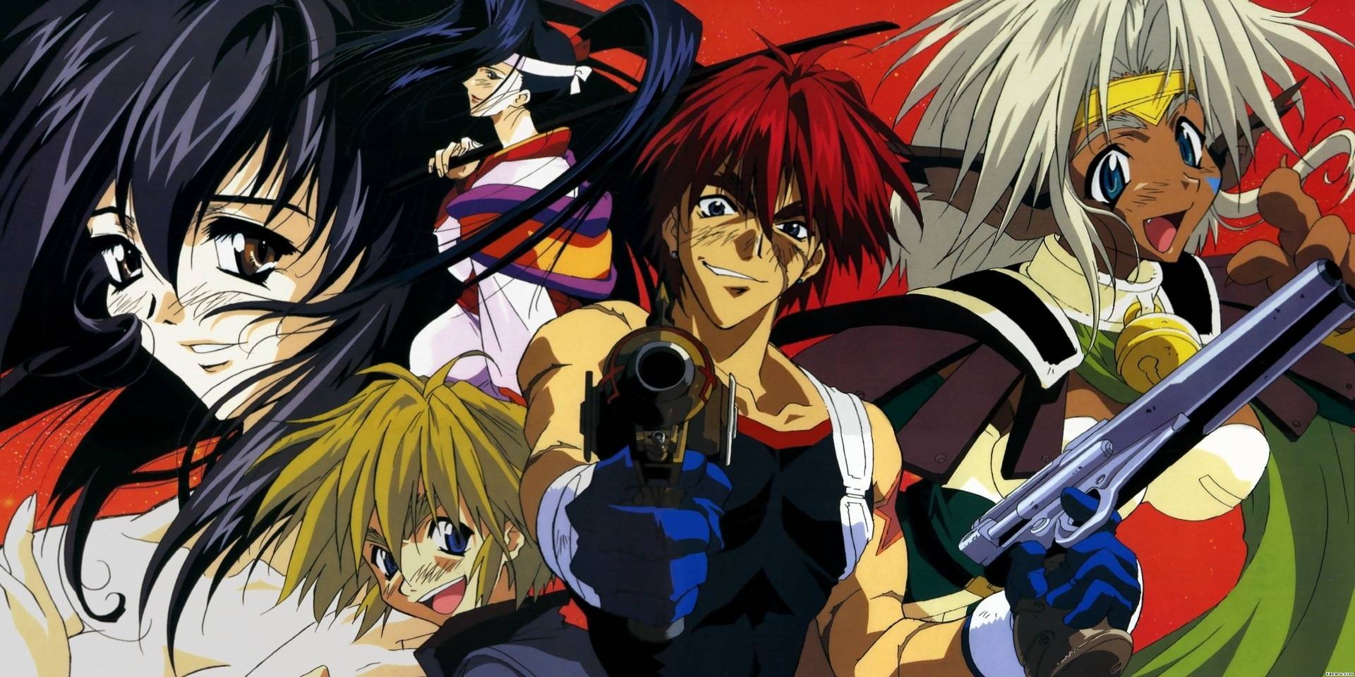 The cast of characters from the anime series Outlaw Star.