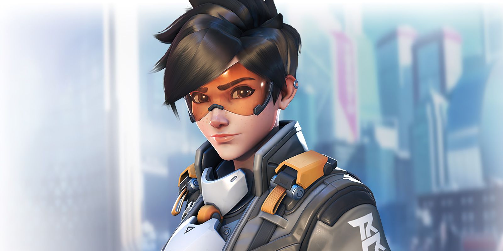 Tracer posing in a promo image for Overwatch 