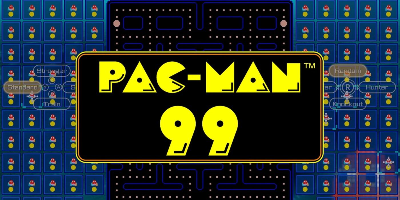 Pac Man 99 Logo in front of the maze
