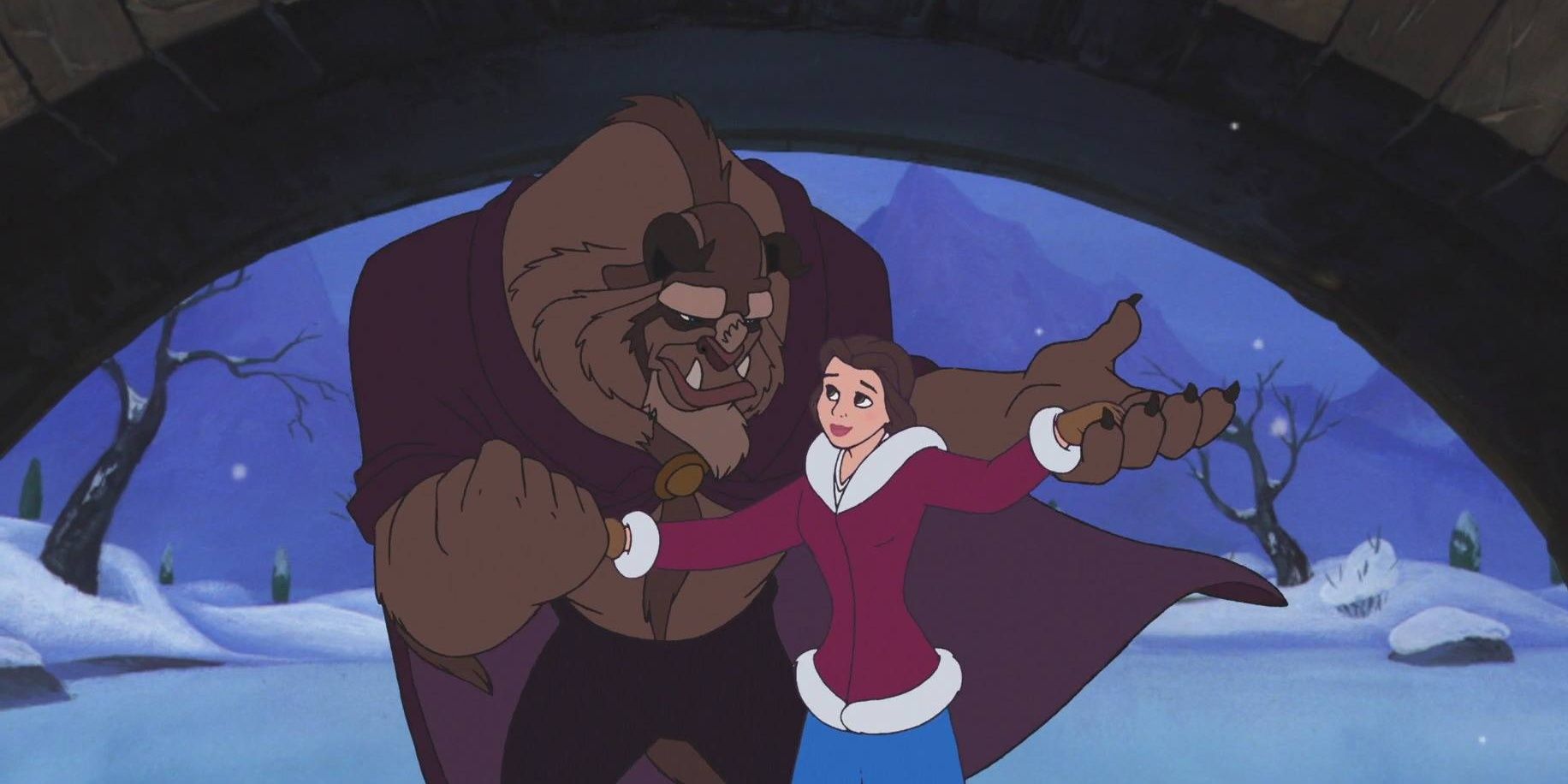 The Beast and Belle skating together