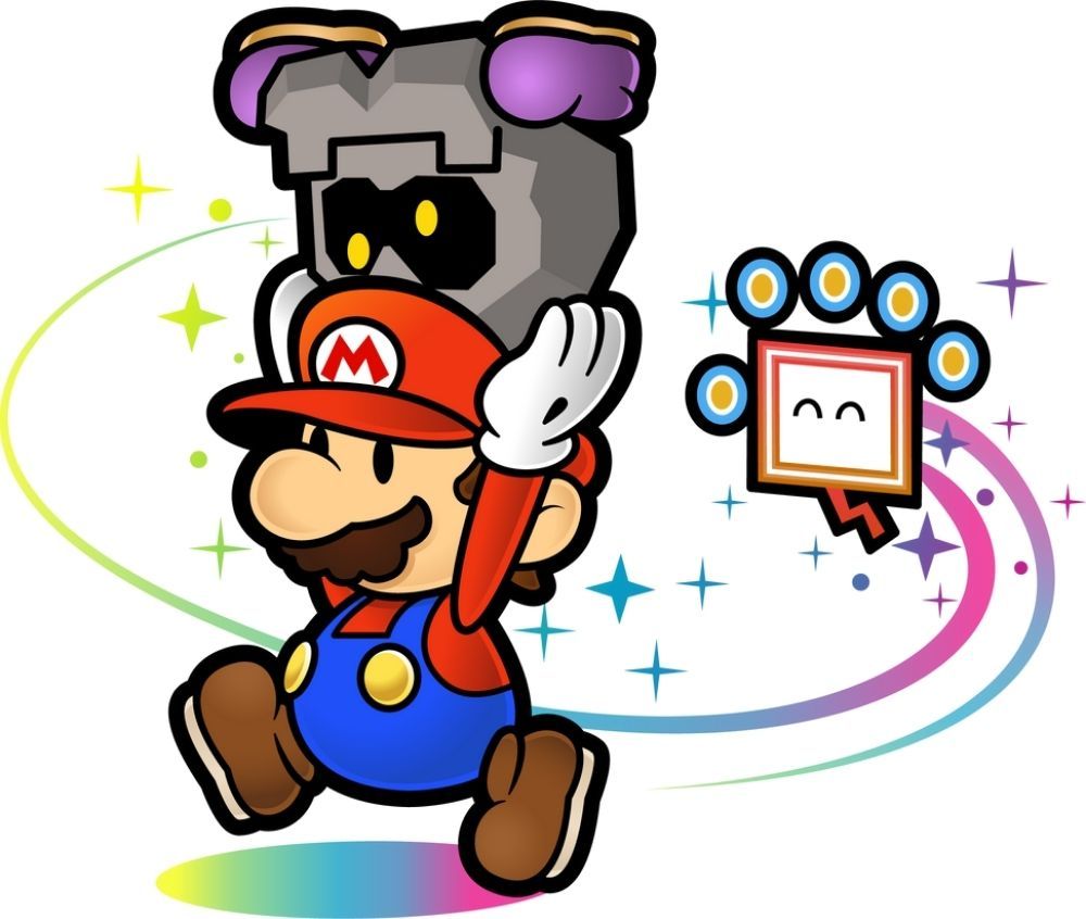Fan art depicting Paper Mario holding Bald Cleft over his head and running away from Thoreau