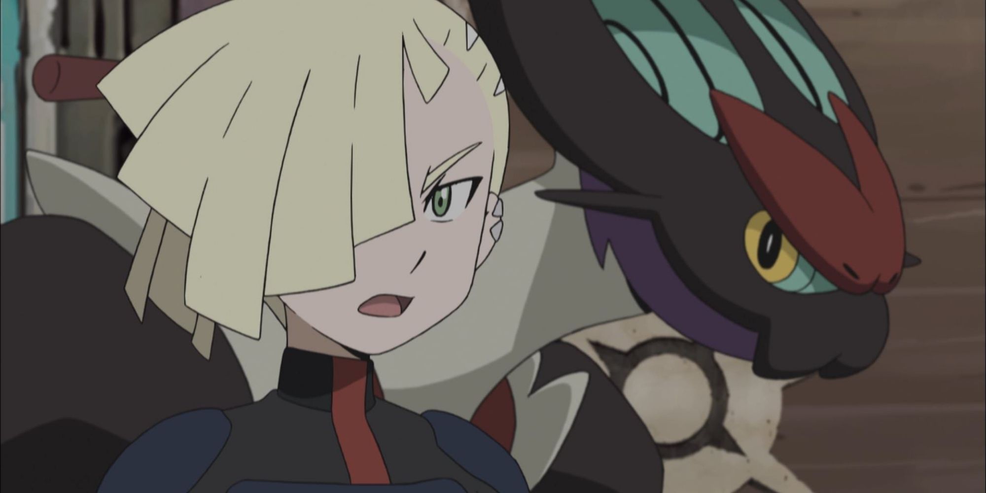 Gladion with a surprised face next to Noivern