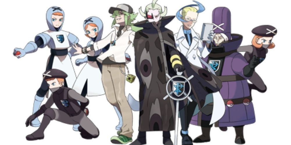 Ghetsis with N, Colress, and other Team Plasma grunts.