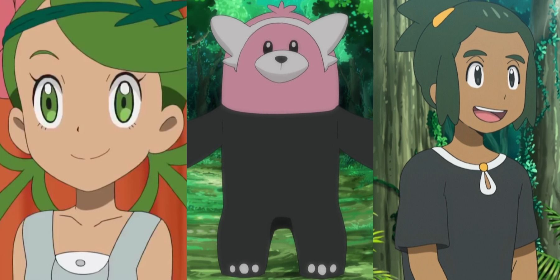 Mallow, Bewear, and Hau in the Pokémon Sun & Moon anime