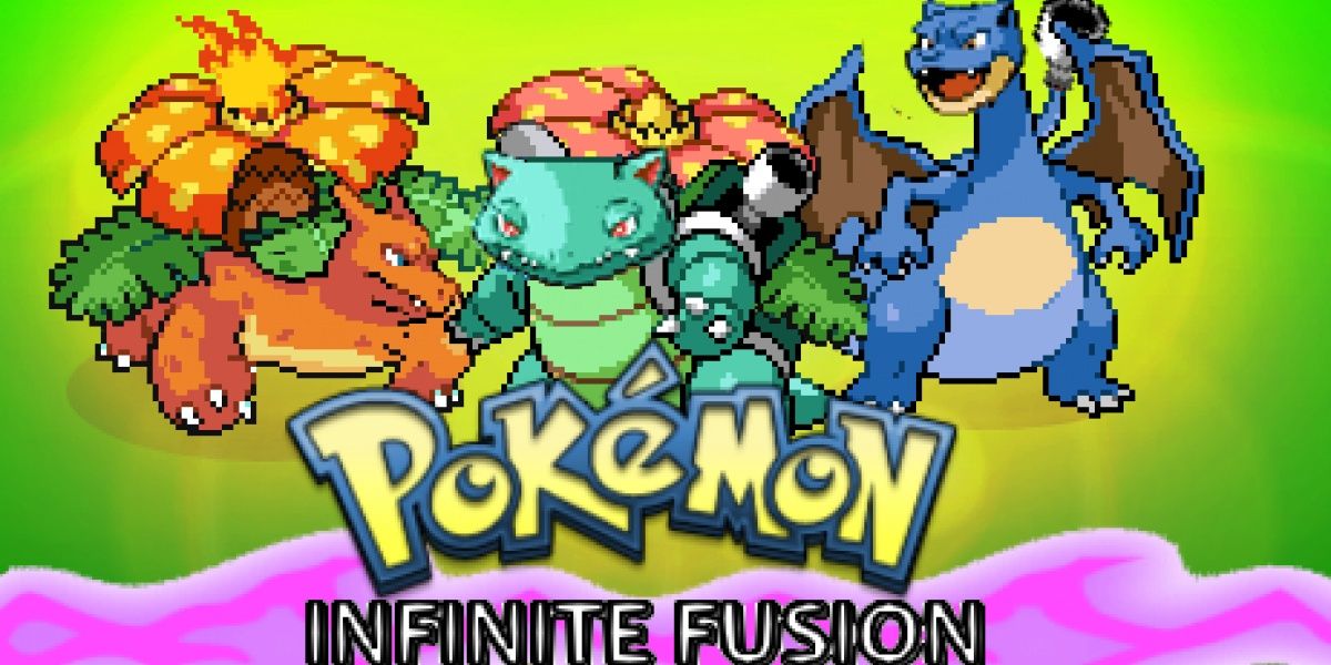The fully evolved starters on the title screen of Pokemon Infinite Fusion