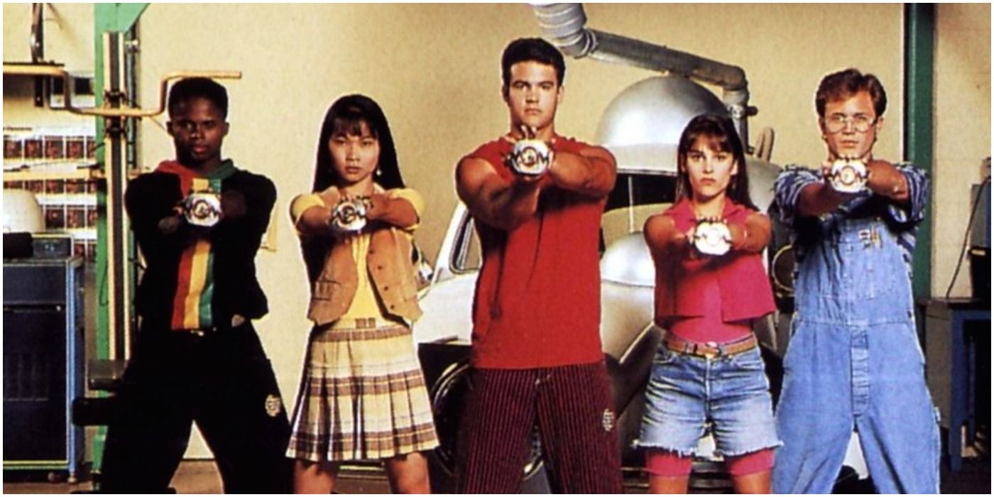 Jason leads the morphing call for Zack, Trini, Kimberly, and Billy in Mighty Morphin Power Rangers