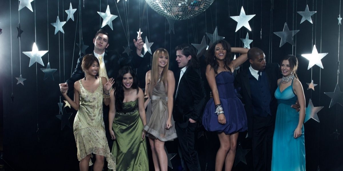 The cast of Disney's Prom under the disco ball
