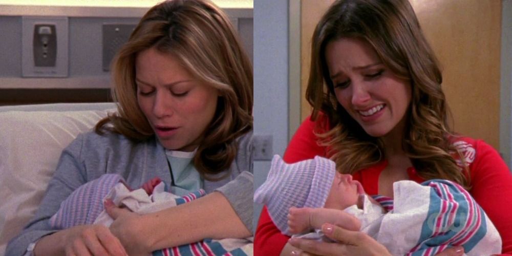 Haley and Brooke holding Baby Lydia in One Tree Hill