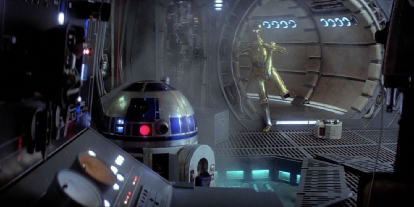 R2-D2 Fixes the millennium Falcon's hyperdrive to escape Cloud City in the Empire Strikes Back