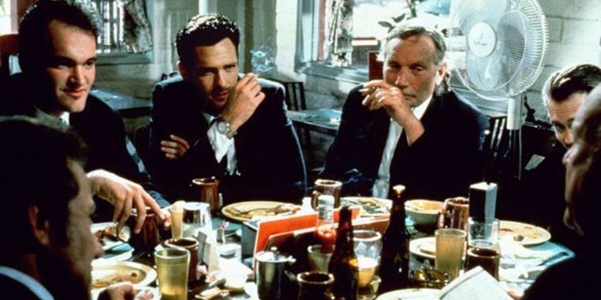 The whole ensemble at breakfast in the diner in Reservoir Dogs