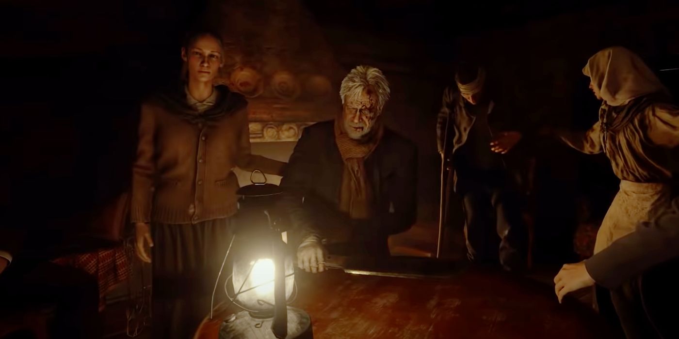 A group of villagers from the Resident Evil Village second story trailer