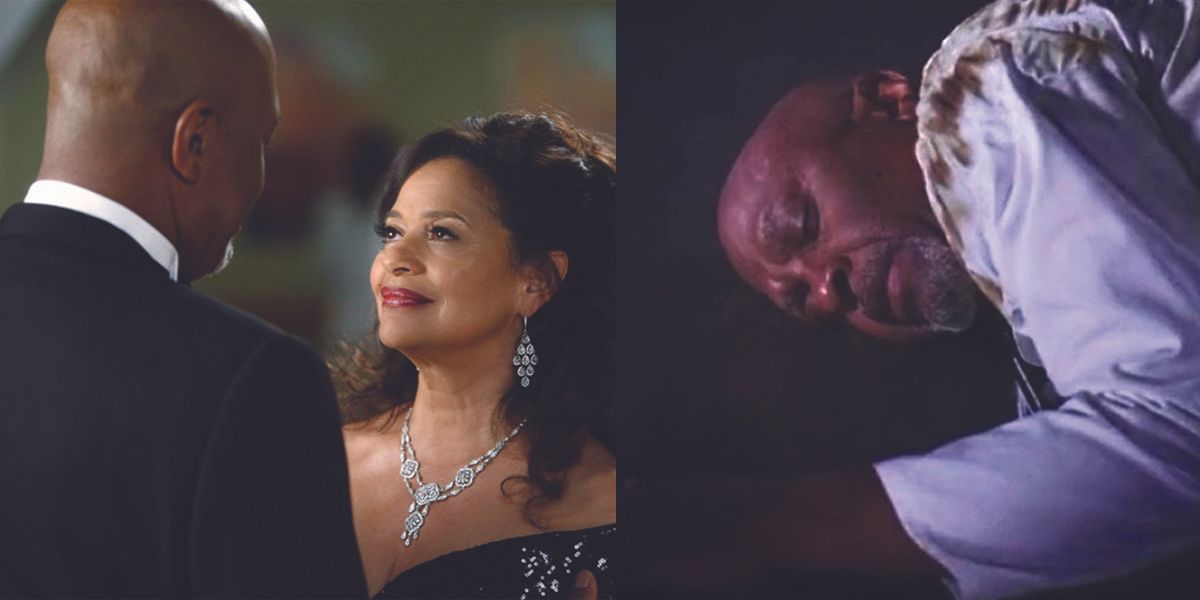 An image of Catherine Fox standing in front of Richard, while the other shows how he has been electrocuted in Grey&rsquo;s Anatomy