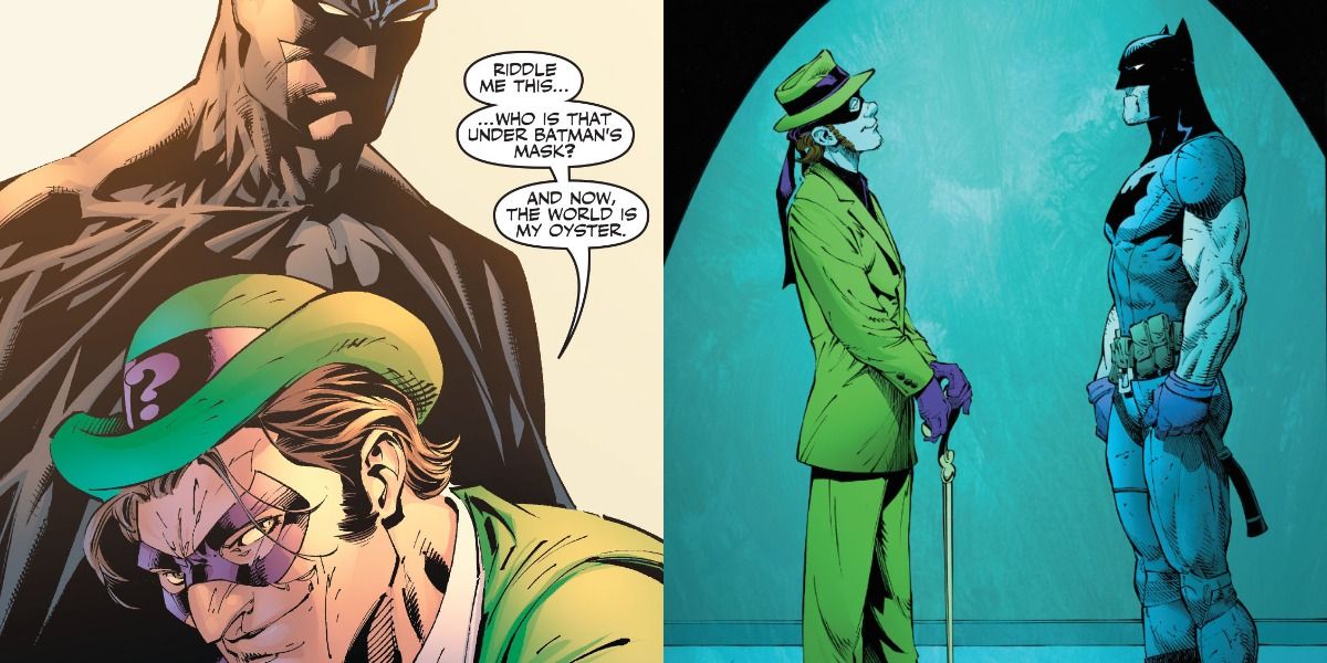 Batman questioning Riddler in Hush, and Riddler and Batman in Zero Year